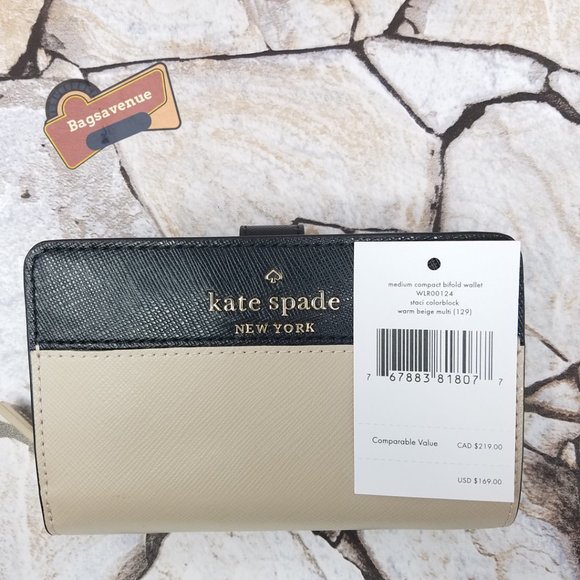 #bagsavenue Staci Colorblock Medium Compact Bifold Wallet Warm Beige Kate Spade - Picture 9 of 9